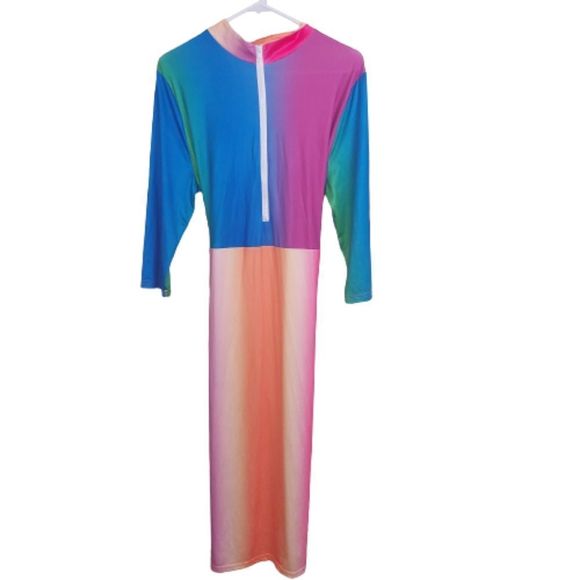 New Mock Neck Rainbow Ombre Dress - Picture 2 of 3